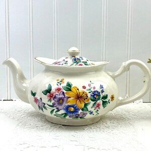 Vintage Price Kensington Potteries Teapot White With Multicolor Floral Design